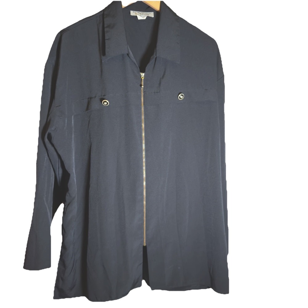 Kensington Square Long Sleeve T-Shirt Black Men's Size Large Solid Full Zip Top